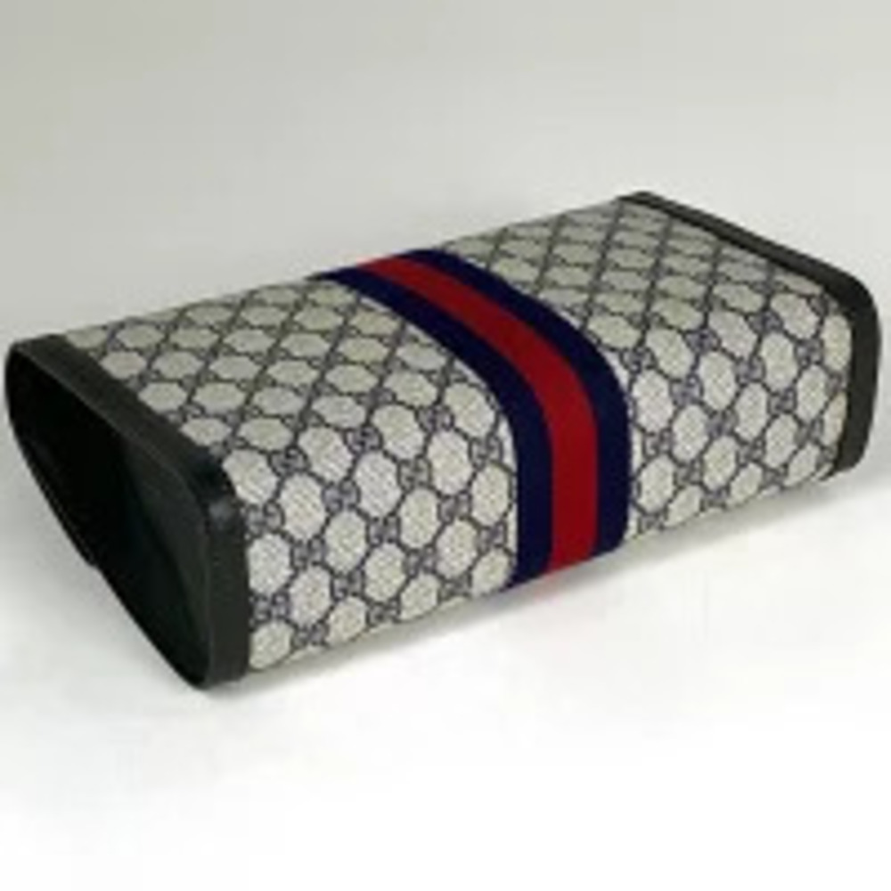 Gucci Bag Navy Web Canvas Shoulder Clutch Sherry GG Red Blue Blue Red